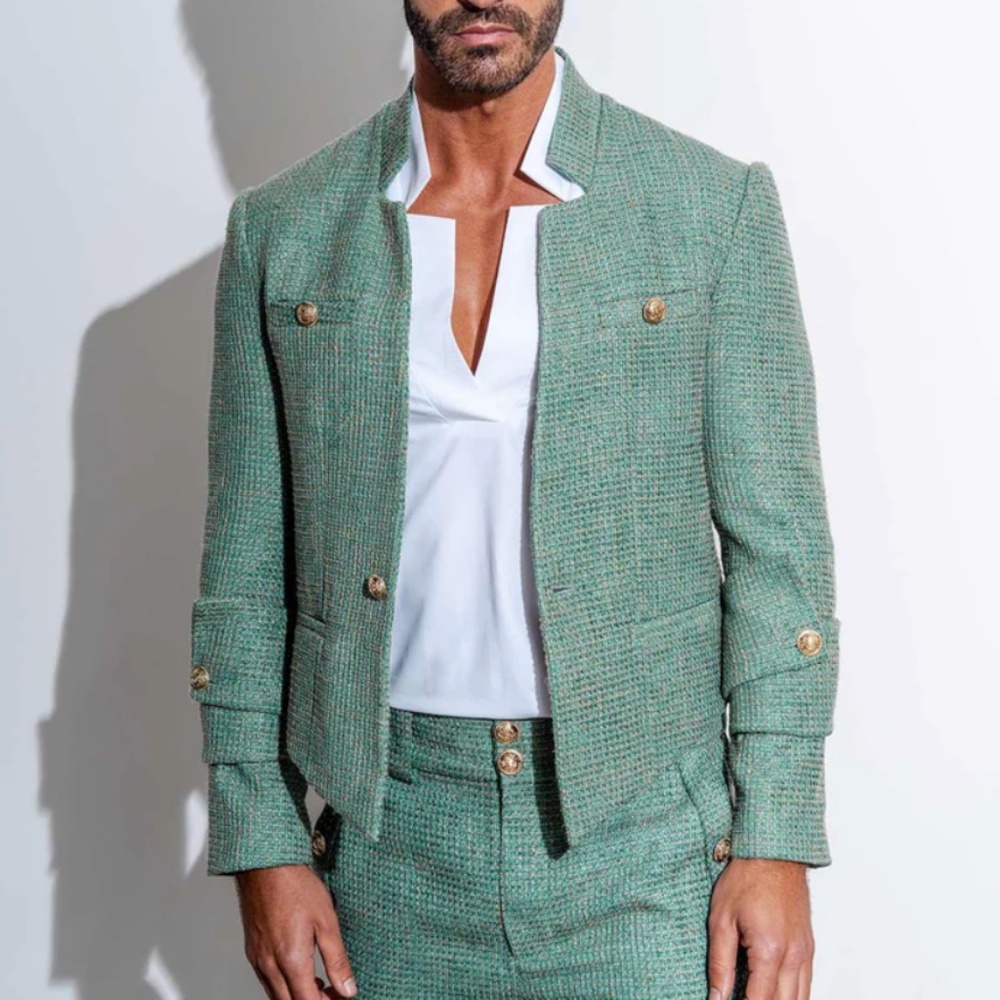 ORTTU Mint Green Textured Tweed Sport Coat
